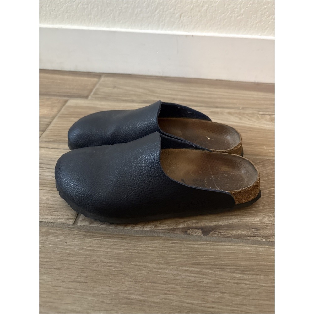 Birkis Birkenstock Amsterdam Black Leather Clogs Womens 38 Slip On Flats